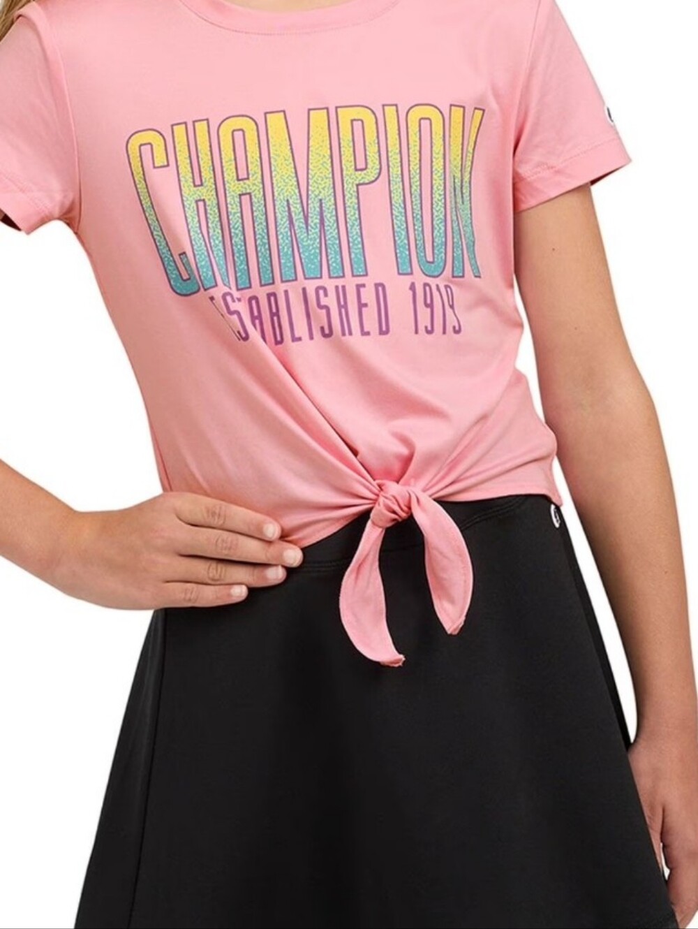 Champion Girls Stretchy Top Pink Yellow Blue Ties At Bottom XL 14/16 Soft Comfy